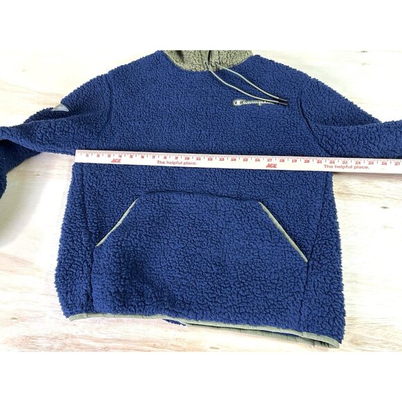 Champion High Pile Pullover Hoodie Mens Medium Blue Cozy Fleece Jacket See Notes - Picture 14 of 16